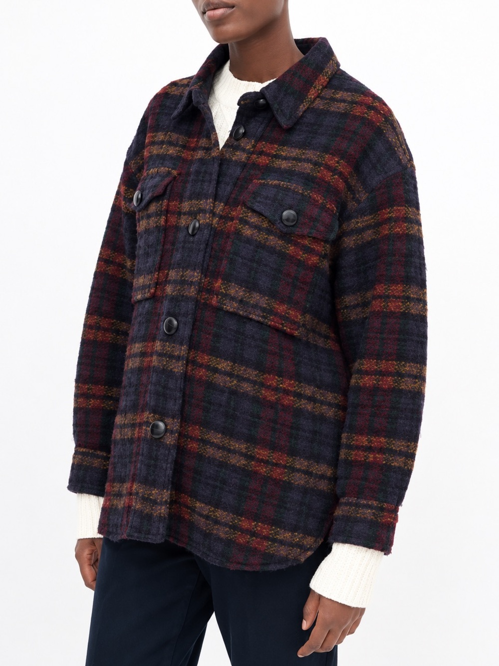 Isabel Marant Harveli Check Plaid Wool Button Oversized Shacket Jacket